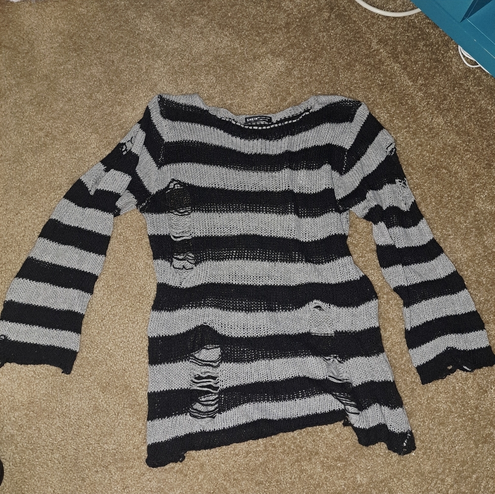 Black and Gray ripped Sweater